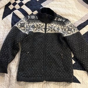 Norskwear Norwegian Nordic Sweater zip up wool lined jacket gray white cardigan